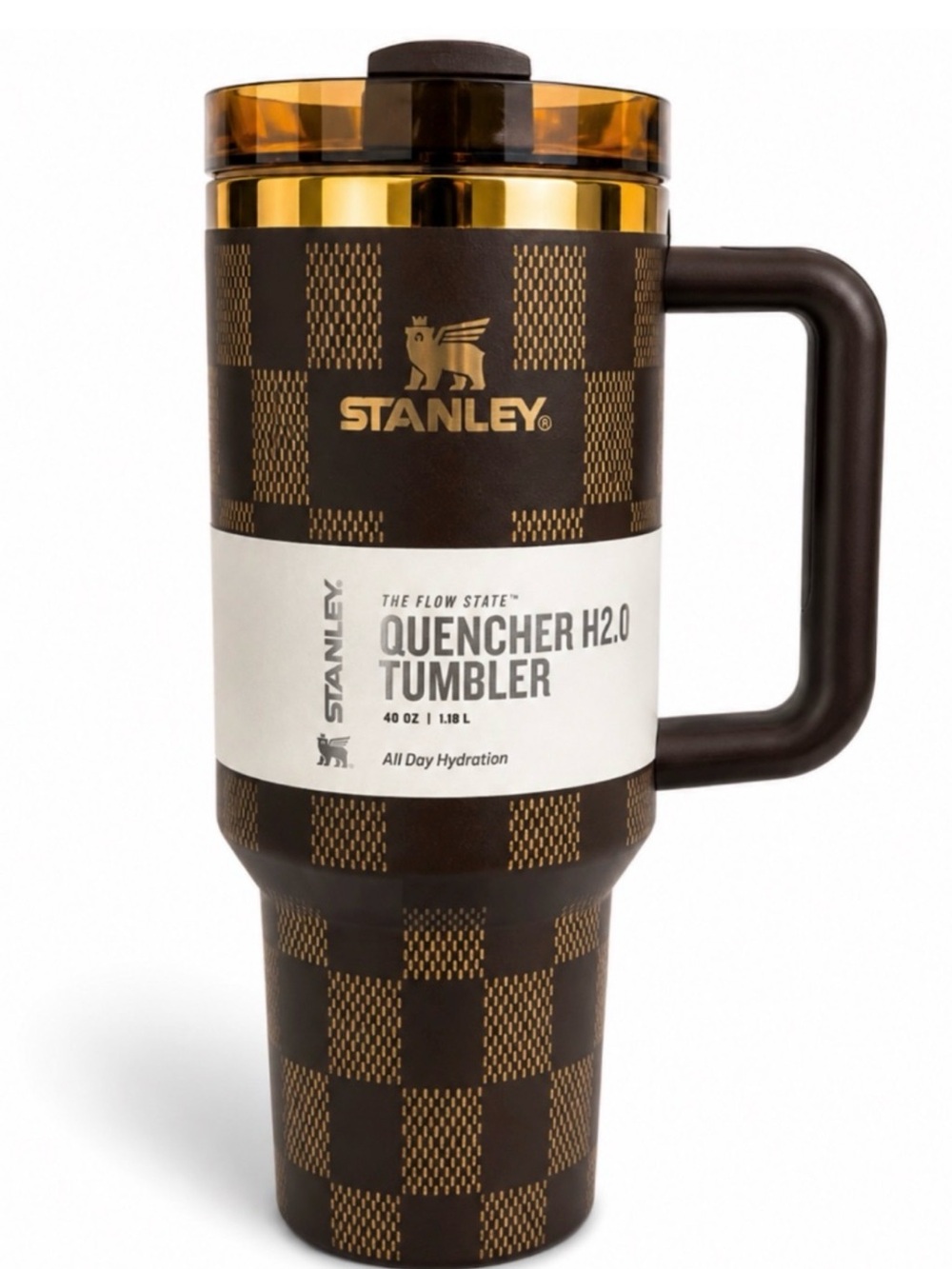 Stanley  chocolate brown Laser Etched Checkered Pattern Quencher H2.0 Tumbler